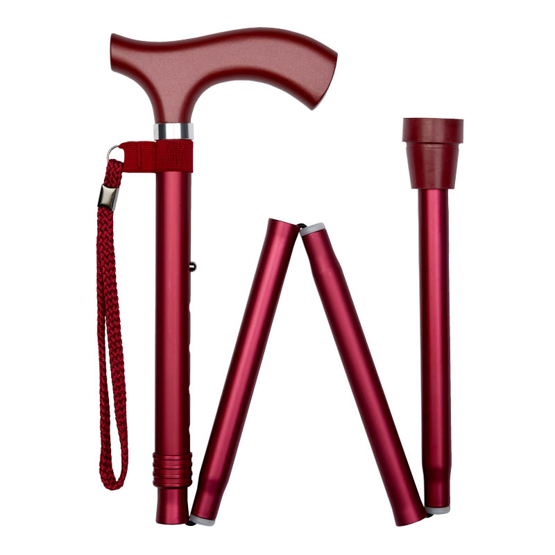 Ziggy Red Metallic Crutch Handle Folding Adjustable Walking Stick