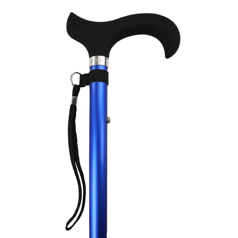 Metallic Blue Adjustable Walking Stick with Silicone Derby Handle