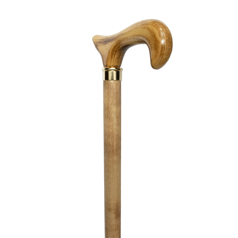 Scorched Beech Wood Derby Walking Cane with Brass Collar
