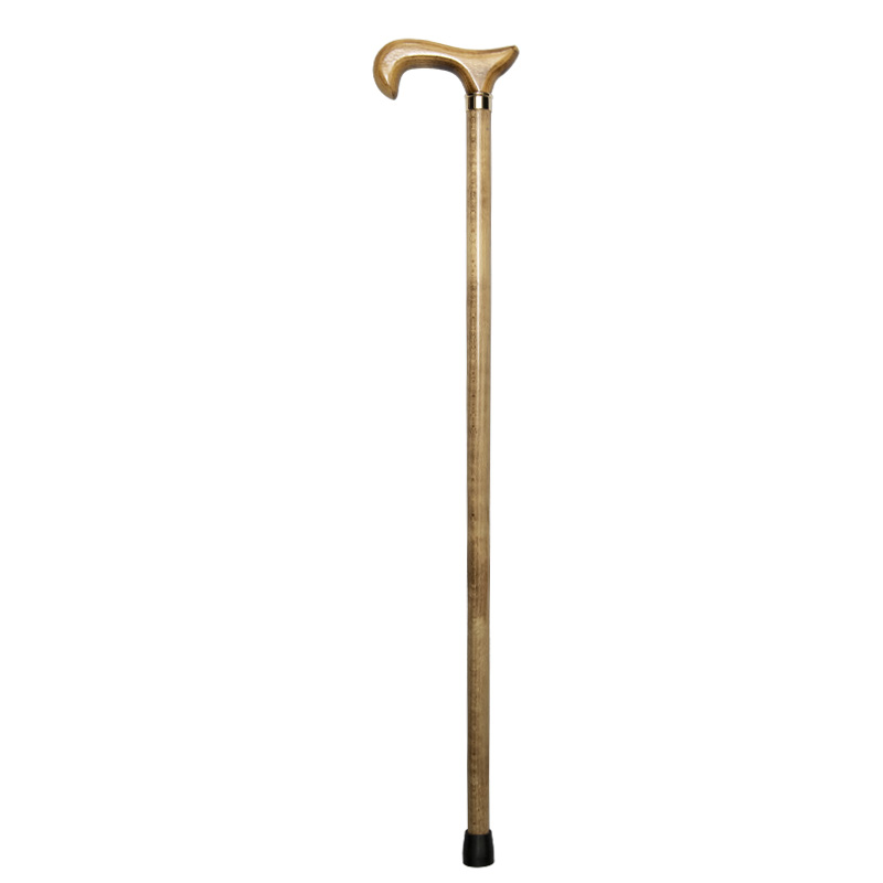 Scorched Beech Wood Derby Walking Cane with Brass Collar
