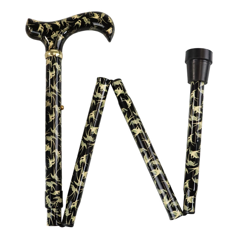 Swallow Pattern Derby Adjustable Folding Walking Stick