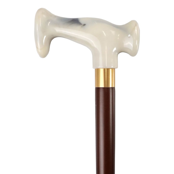 White Marble-Effect Escort Crutch Handle Wooden Walking Stick