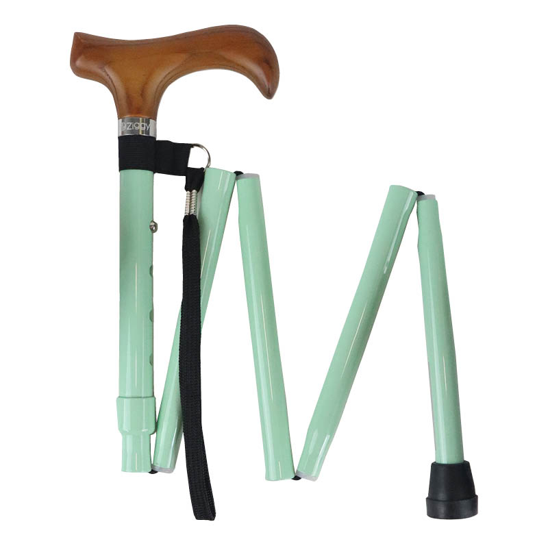 Ziggy Height-Adjustable Compact Folding Aluminium Walking Stick (Pastel Green)