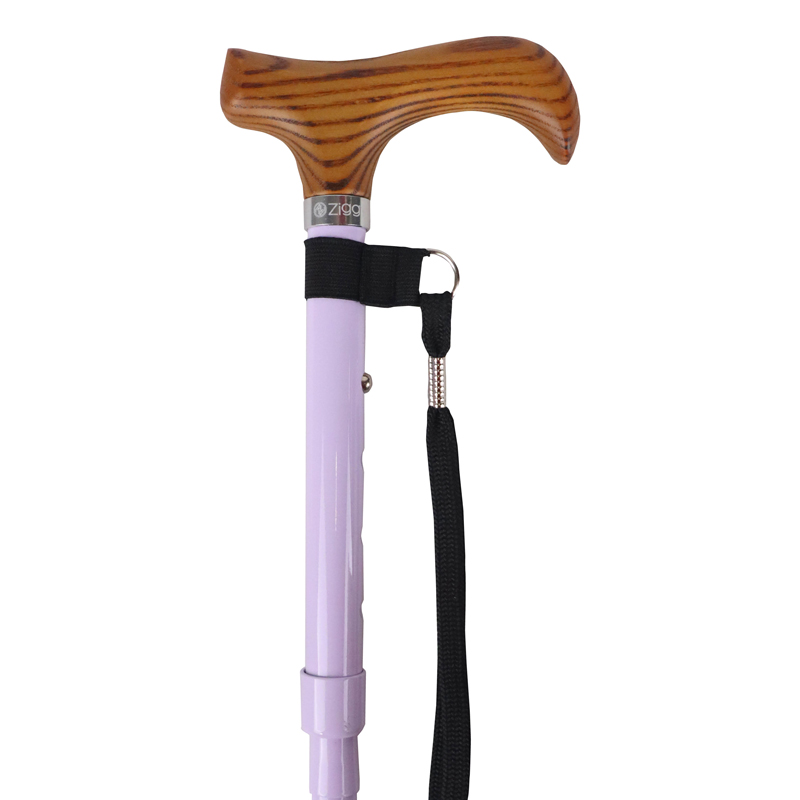 Ziggy Height-Adjustable Compact Folding Aluminium Walking Stick (Pastel Lilac)