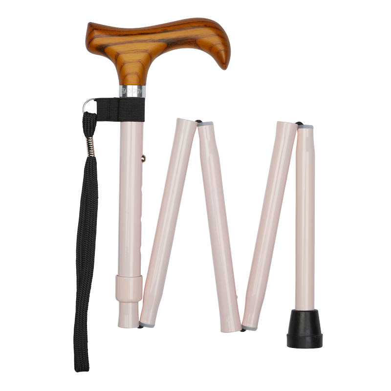 Ziggy Height-Adjustable Compact Folding Aluminium Walking Stick (Pastel Pink)