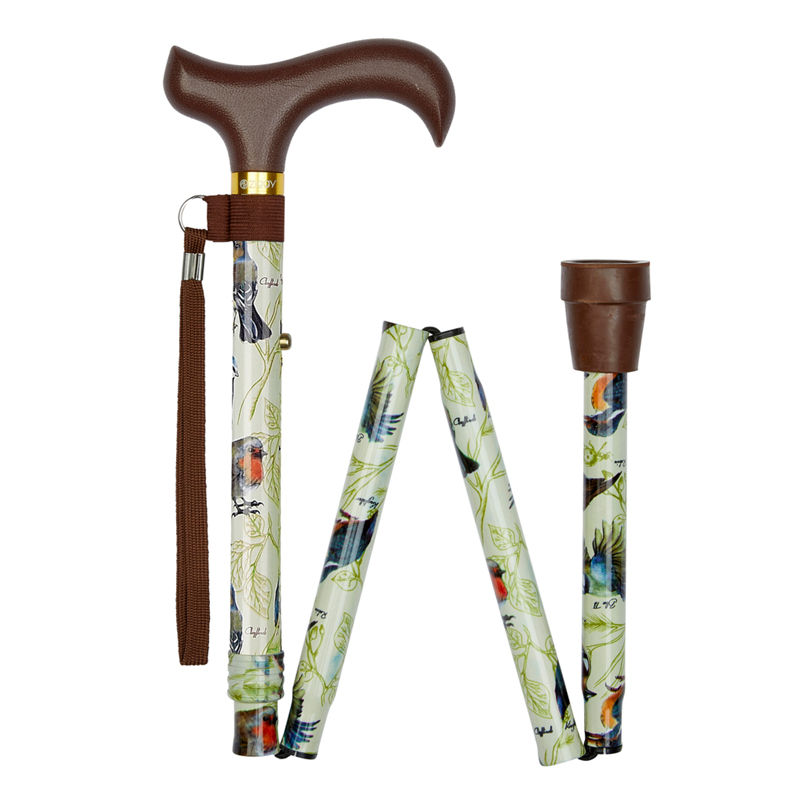 Ziggy Bird-Pattern Folding Height-Adjustable Walking Stick