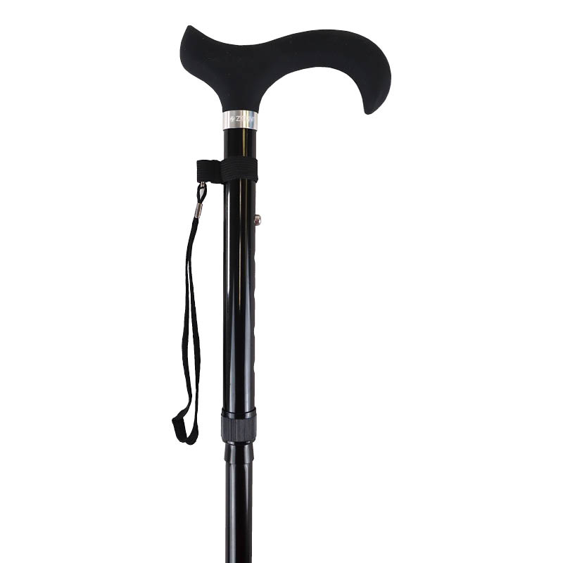 Ziggy Black Height-Adjustable Folding Walking Stick With Silicone Handle