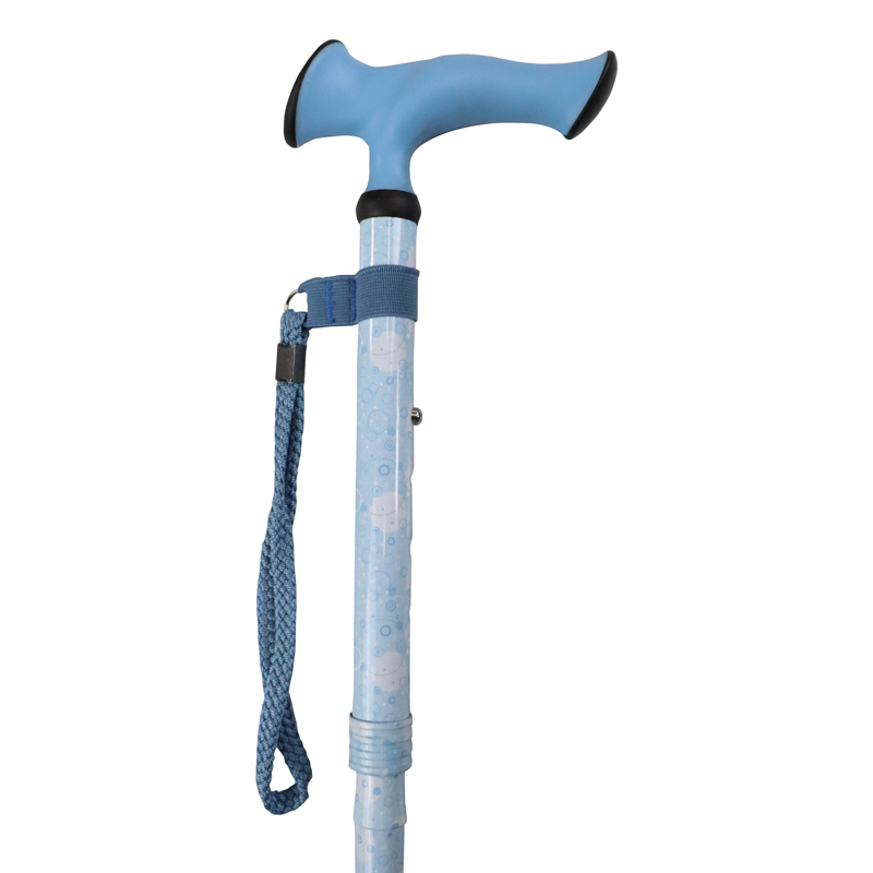 Ziggy Blue Circle Pattern Ergonomic Gel-Handle Folding Walking Stick