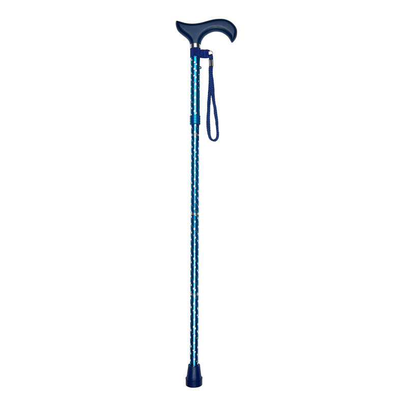 Ziggy Blue Engraved Derby-Handle Folding Easily-Adjustable Walking Stick