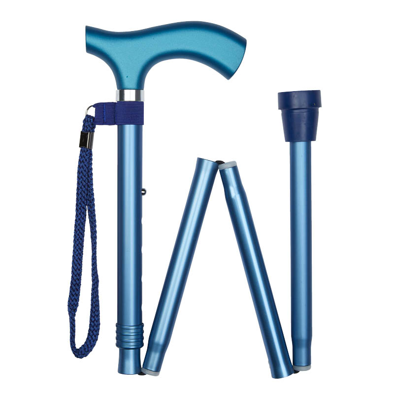 Ziggy Blue Metallic Crutch-Handle Folding Adjustable Walking Stick