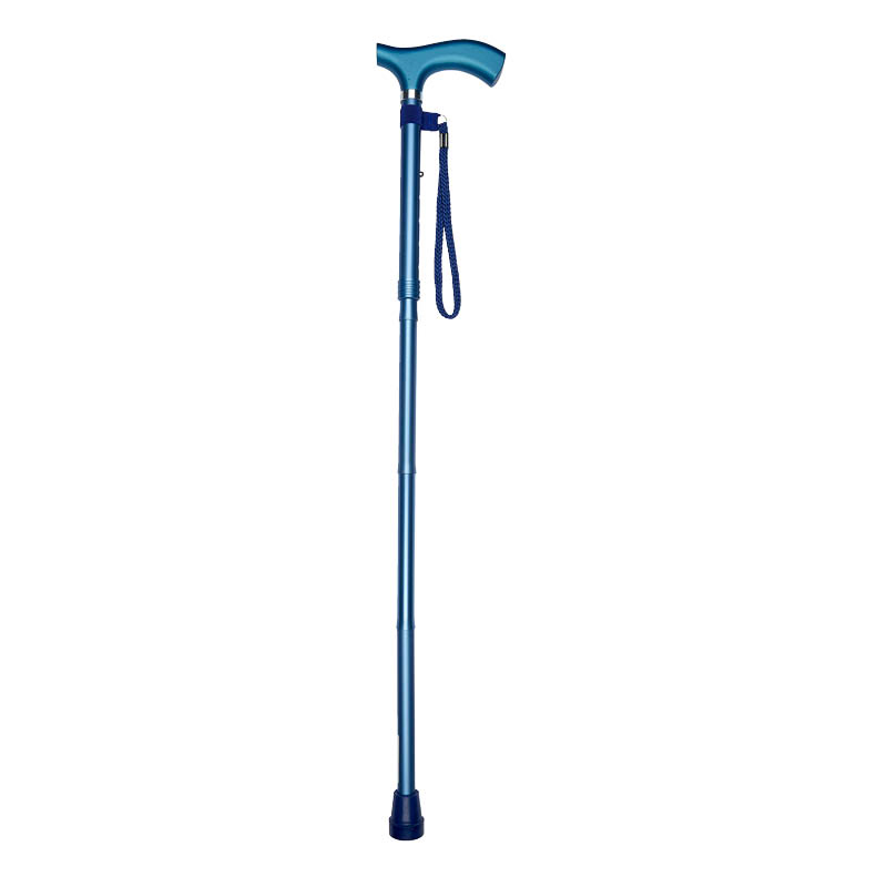 Ziggy Blue Metallic Crutch-Handle Folding Adjustable Walking Stick