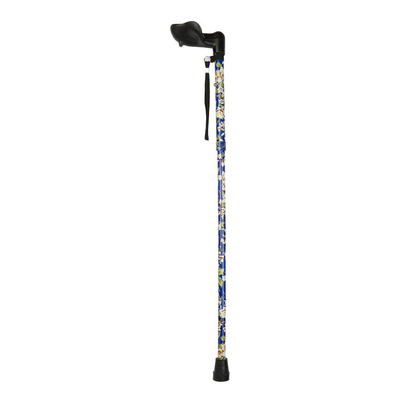 Ziggy Blue Morris Flower Adjustable Folding Walking Stick with Anatomical Handle (Left Hand)