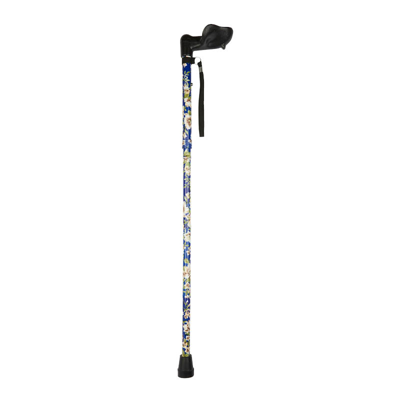 Ziggy Blue Morris Flower Adjustable Folding Walking Stick with Anatomical Handle (Right Hand)