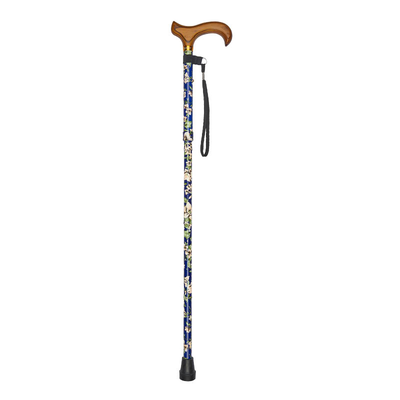 Ziggy Blue Morris Folding Height-Adjustable Walking Stick with Wooden Derby Handle