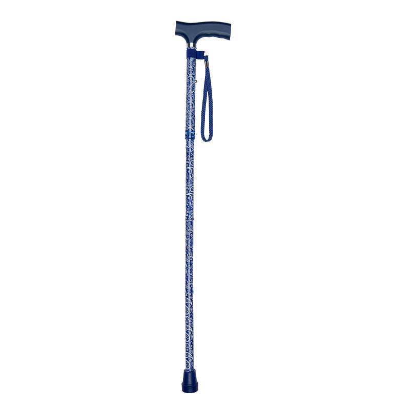 Ziggy Blue Paisley Crutch-Handle Folding Height-Adjustable Walking Stick