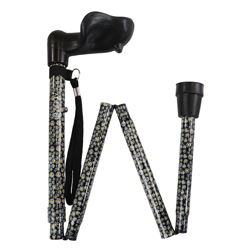 Ziggy Floral Anatomical Handle Height-Adjustable Folding Walking Stick (Right-Handed)