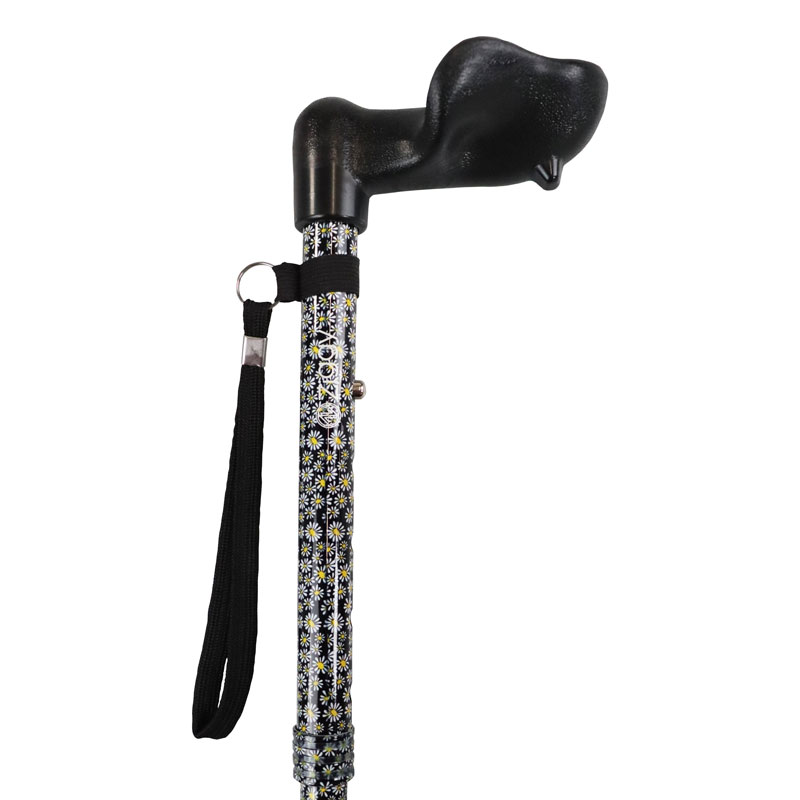 Ziggy Floral Anatomical Handle Height-Adjustable Folding Walking Stick (Right-Handed)