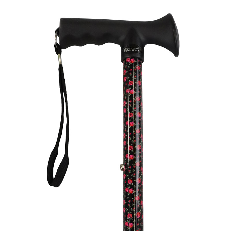 Ziggy Floral Height-Adjustable Walking Stick with Gel Crutch Handle