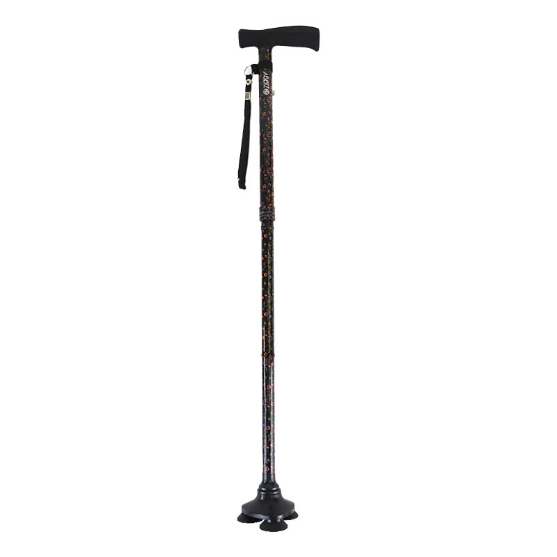 Ziggy Floral Tribase Height-Adjustable Folding Walking Stick with Crutch Handle