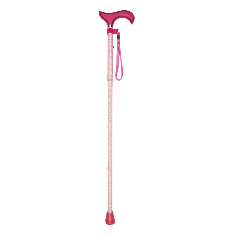 Ziggy Pink Floral Folding Height-Adjustable Walking Stick with Derby Handle