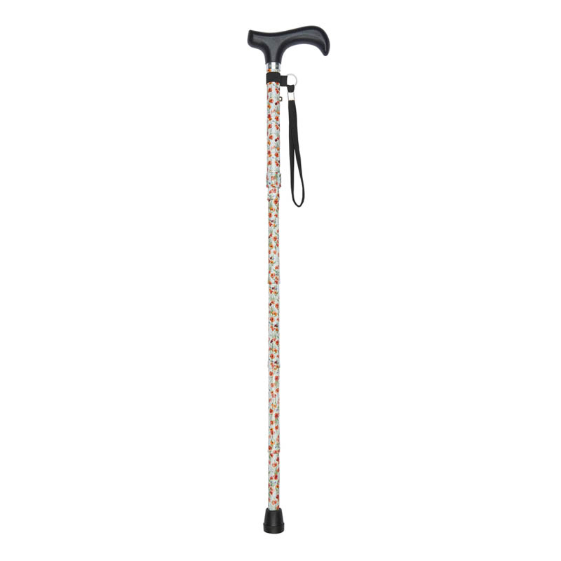 Ziggy Poppy-Pattern Short Height-Adjustable Folding Walking Stick