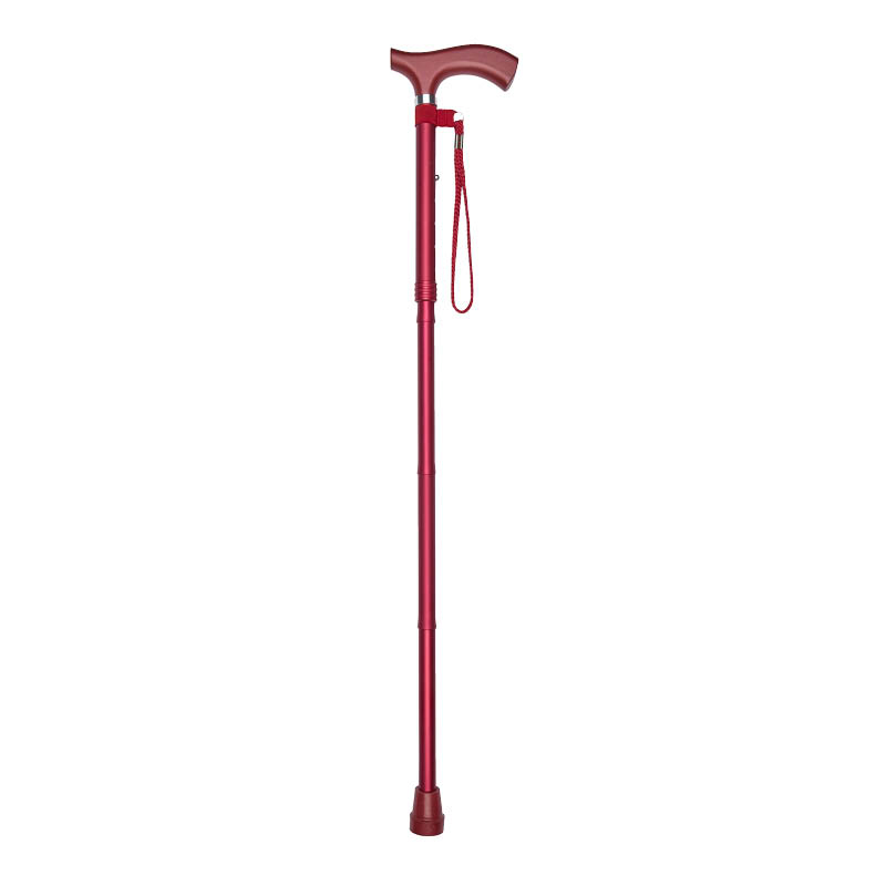 Ziggy Red Metallic Crutch Handle Folding Adjustable Walking Stick