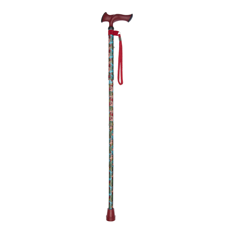 Ziggy Red Wave Pattern Ergonomic Gel-Handle Folding Walking Stick