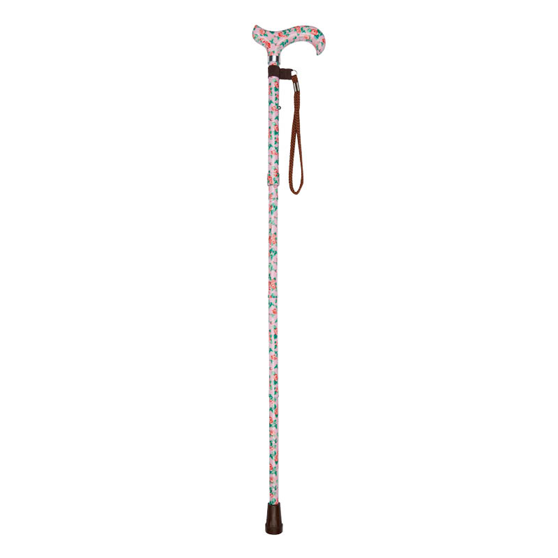 Ziggy Rose Pattern Derby Handle Folding Adjustable Walking Stick