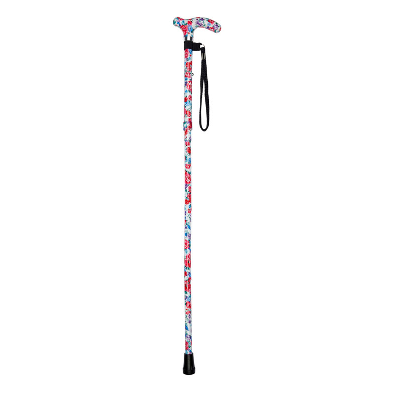 Ziggy White Floral Petite Handle Folding Adjustable Walking Stick