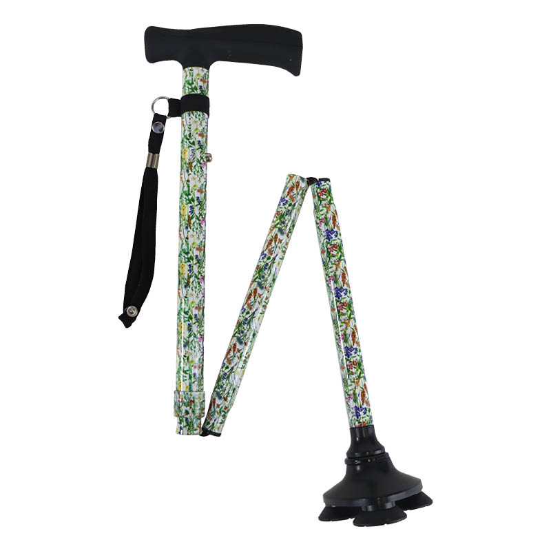 Ziggy Wildflowers Tribase Height-Adjustable Folding Walking Stick with Crutch Handle