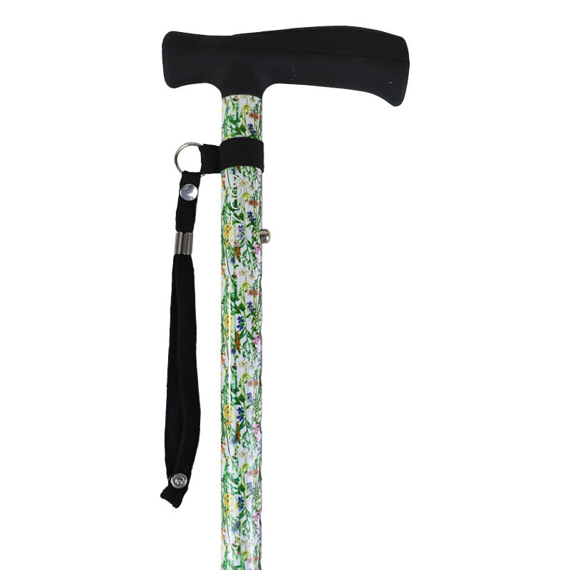 Ziggy Wildflowers Tribase Height-Adjustable Folding Walking Stick with Crutch Handle