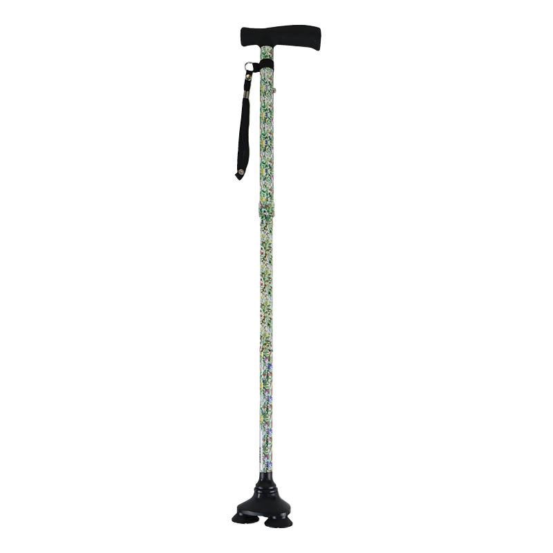 Ziggy Wildflowers Tribase Height-Adjustable Folding Walking Stick with Crutch Handle